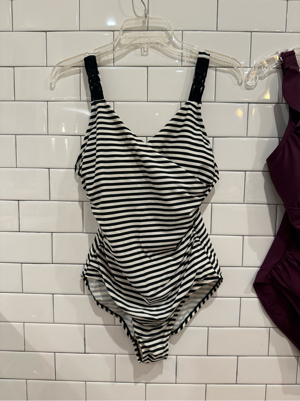 One-Piece Swimsuit - Black & White Stripes